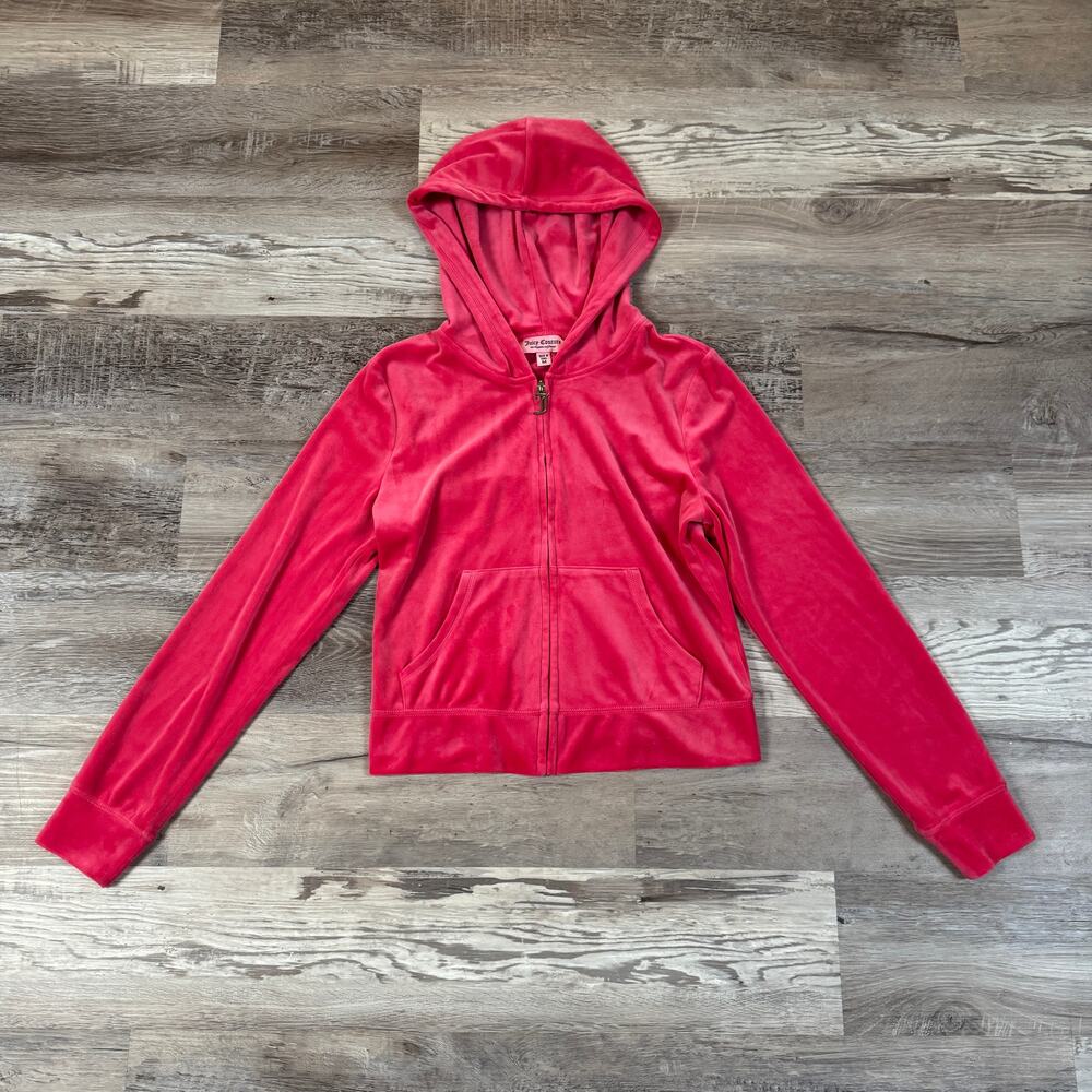 Juicy Couture Pink Velour Rhinestone Logo Zip Hoodie Y2K McBling Tracksuit M